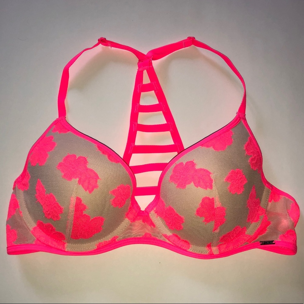 PINK tan & pink floral bra